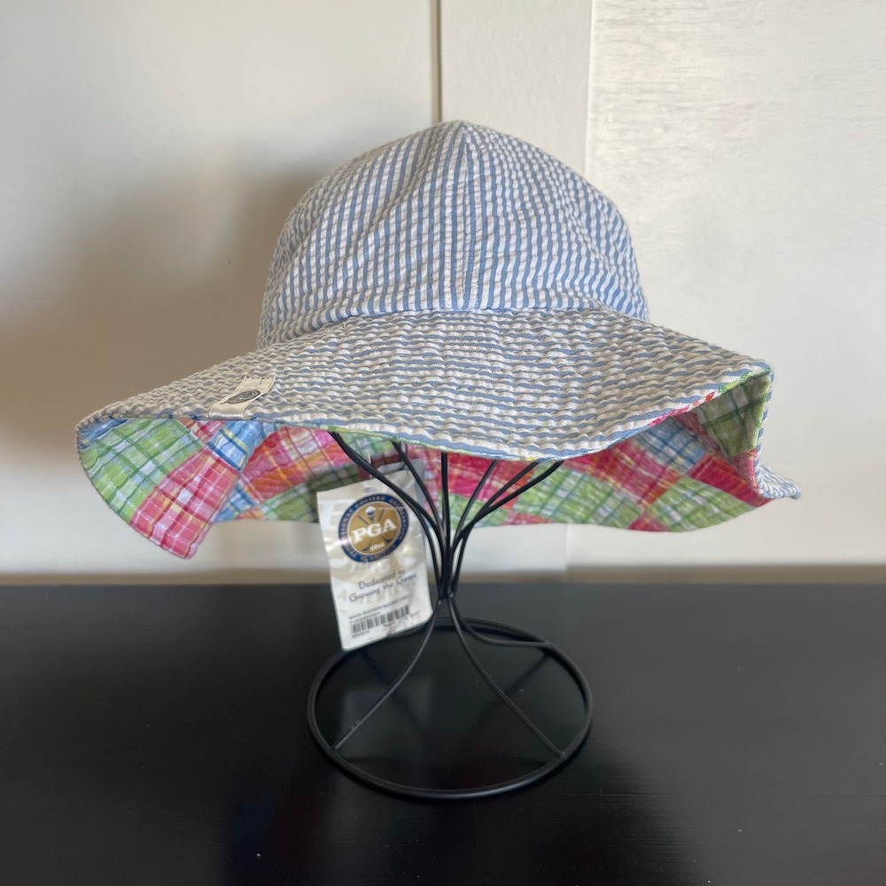 Pukka Silver Series PGA Reversible Seersucker Patchwork Bucket Hat Blue Golf